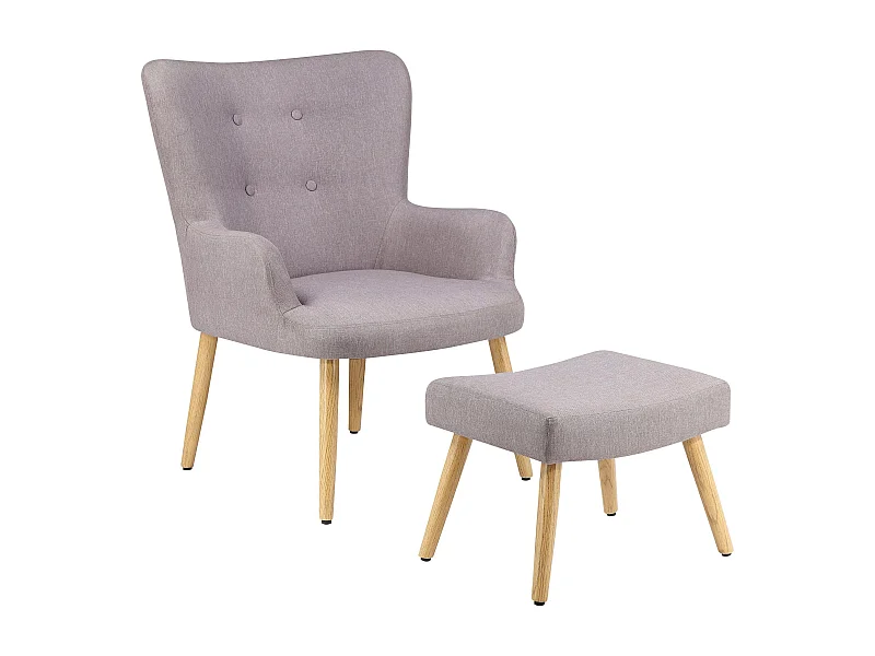 Coco | Chaise d'appoint rembourrée avec tabouret en microfibre gris
