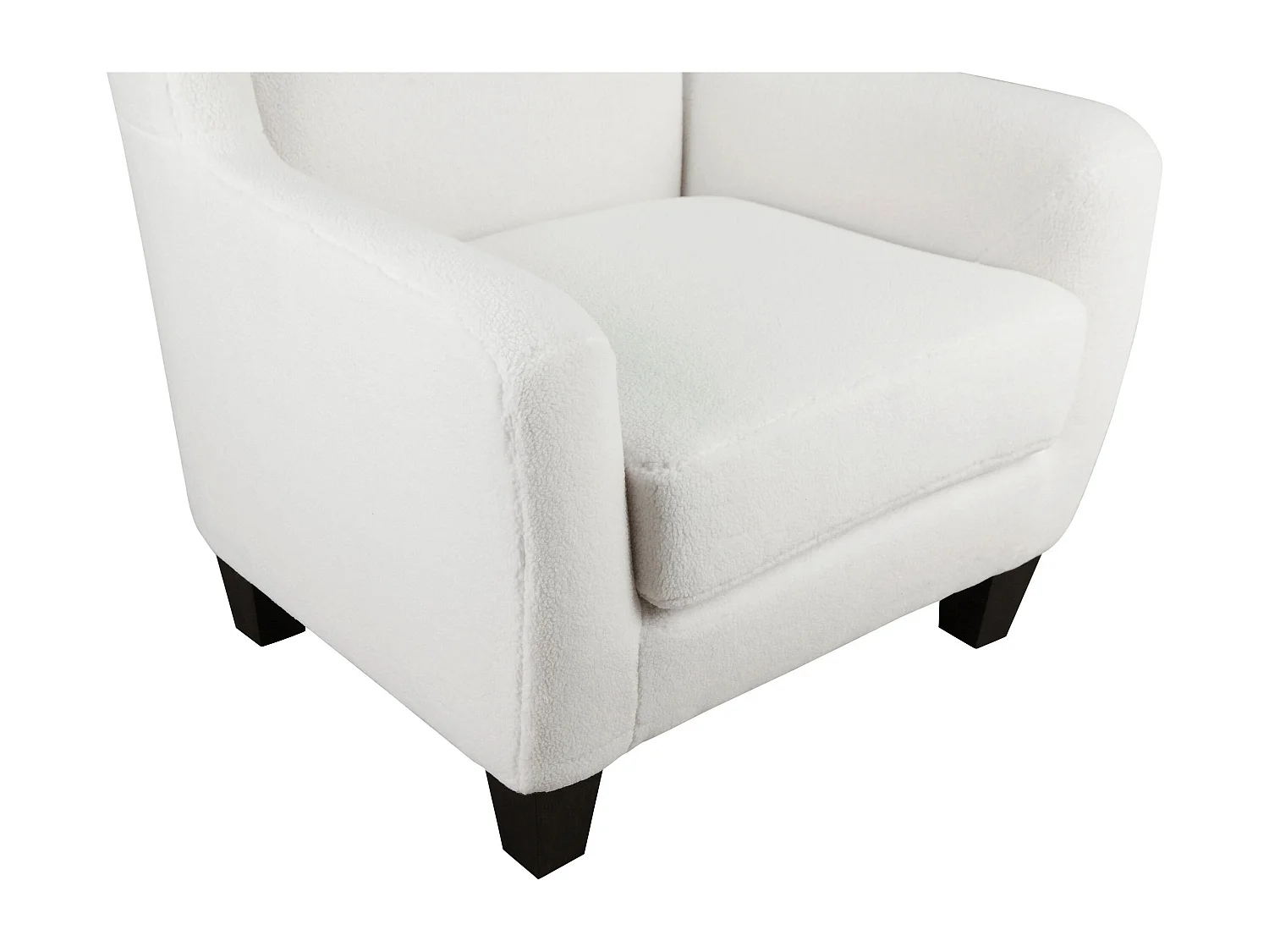 Silla decorativa tapizada con taburete en tela de peluche blanco hueso