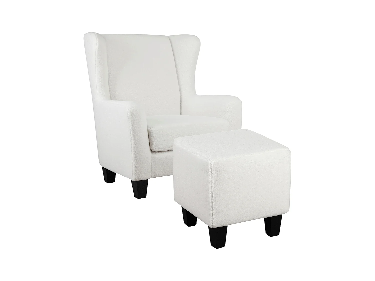 Zhili | Chaise d'appoint rembourrée avec tabouret en tissu teddy blanc cassé