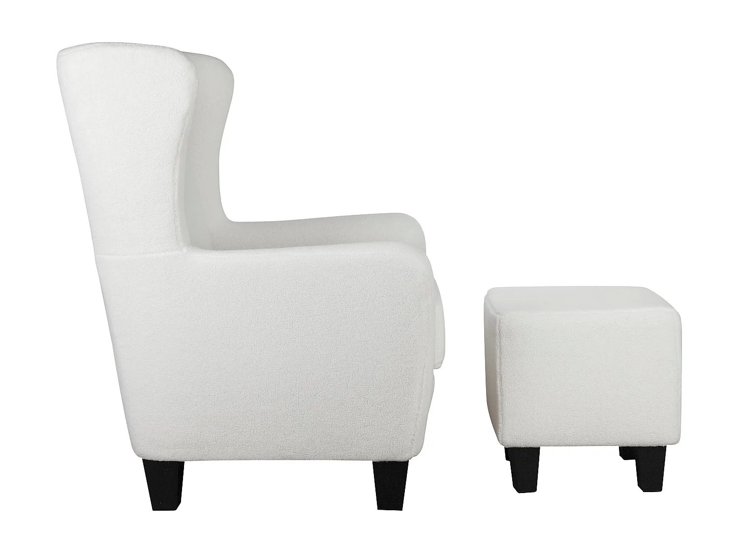 Zhili | Chaise d'appoint rembourrée avec tabouret en tissu teddy blanc cassé