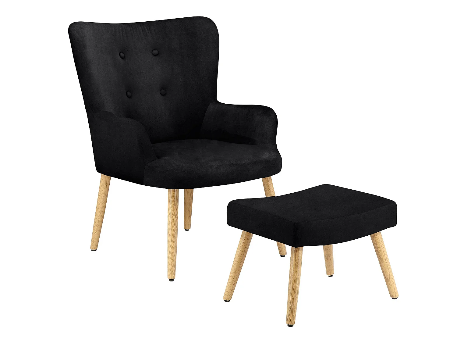 Coco | Fauteuils avec tabouret en velours noir