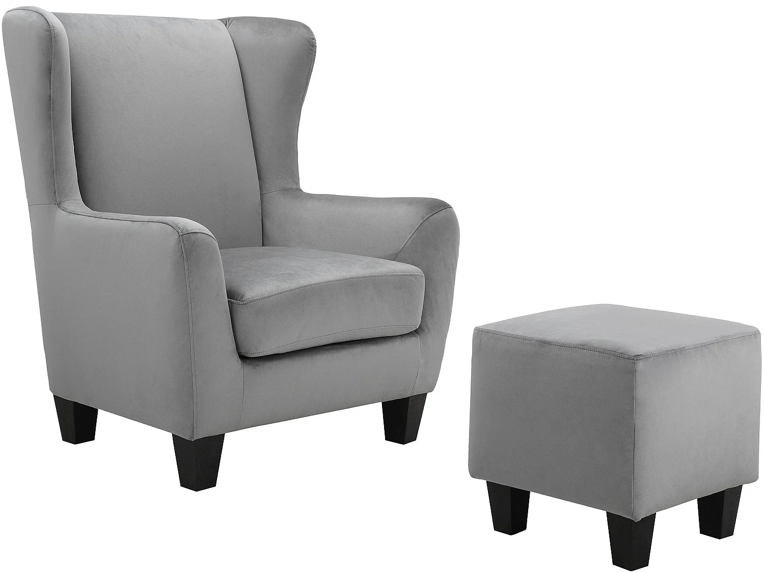 Gepolsterter Akzentstuhl mit Hocker aus Samt, grau