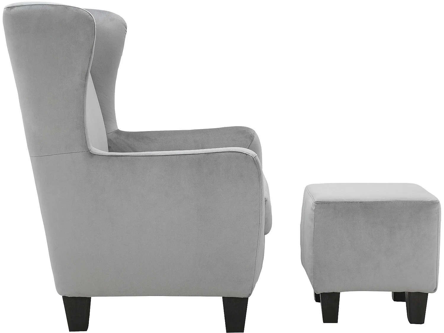 Gepolsterter Akzentstuhl mit Hocker aus Samt, grau