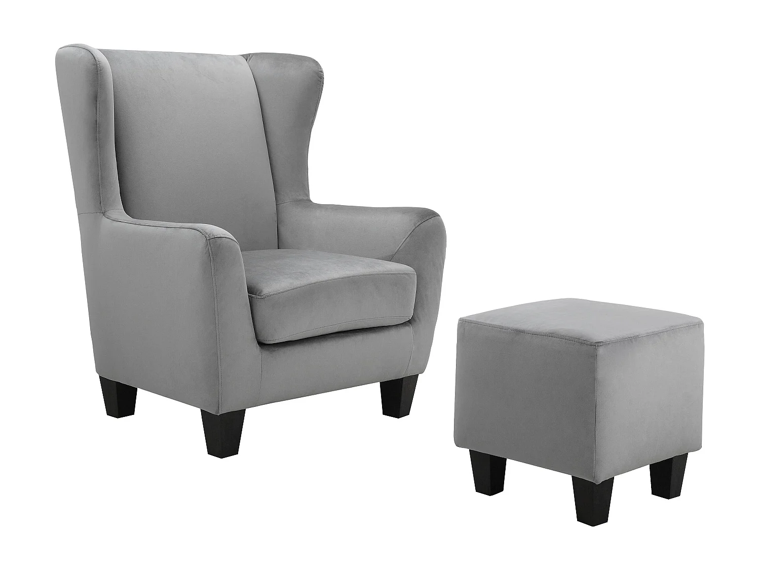 Gepolsterter Akzentstuhl mit Hocker aus Samt, grau