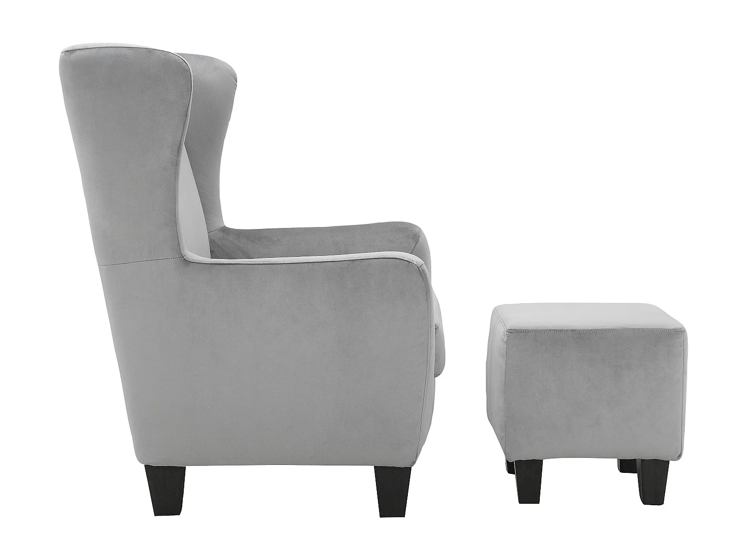 Gepolsterter Akzentstuhl mit Hocker aus Samt, grau