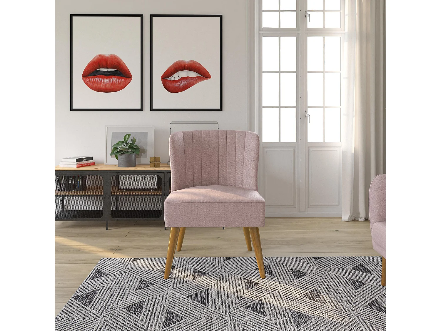 Cadeira decorativa estofada em linho azul