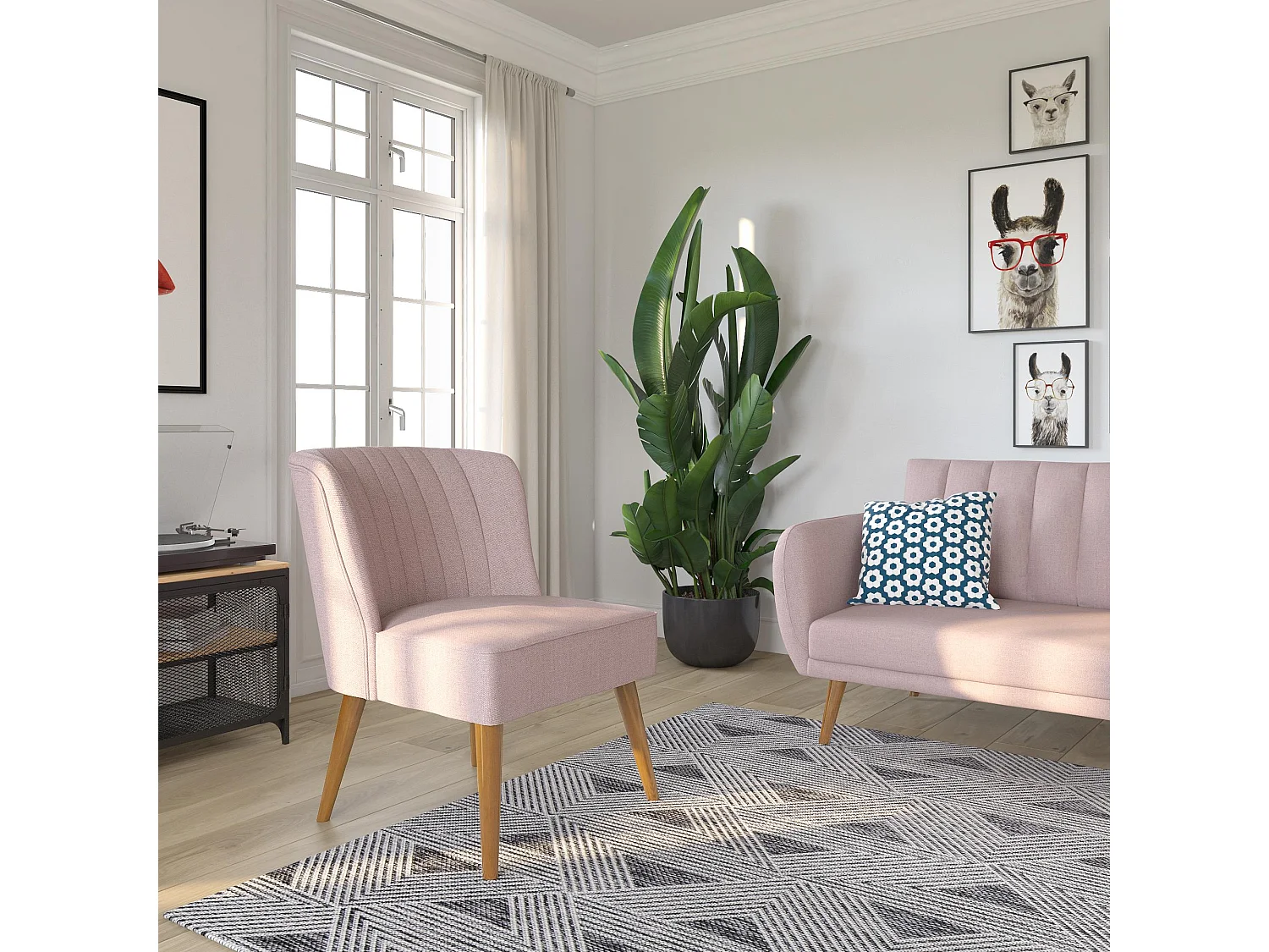 Gepolsterter Akzentstuhl in Leinenblau