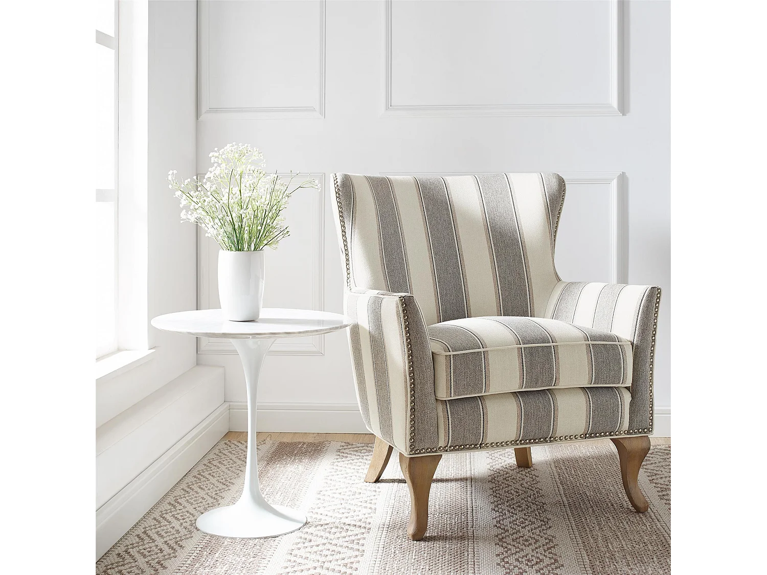 Sedia Accent in lino intrecciato a righe grigie