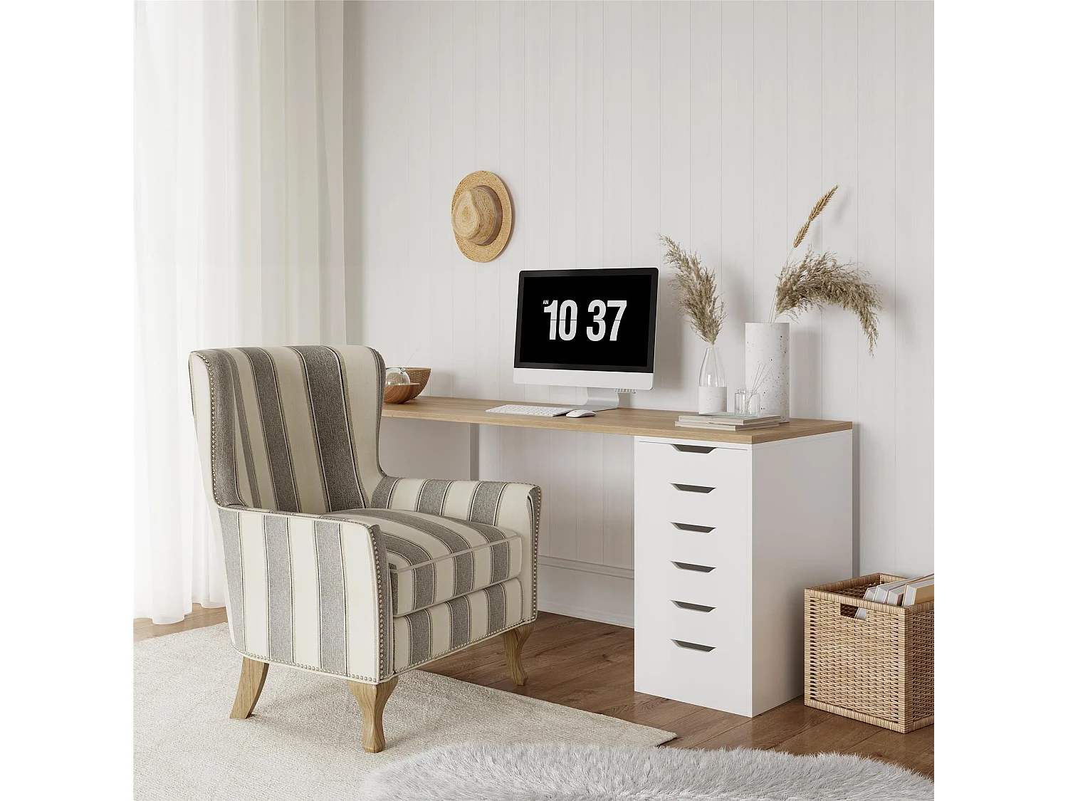 Sedia Accent in lino intrecciato a righe grigie