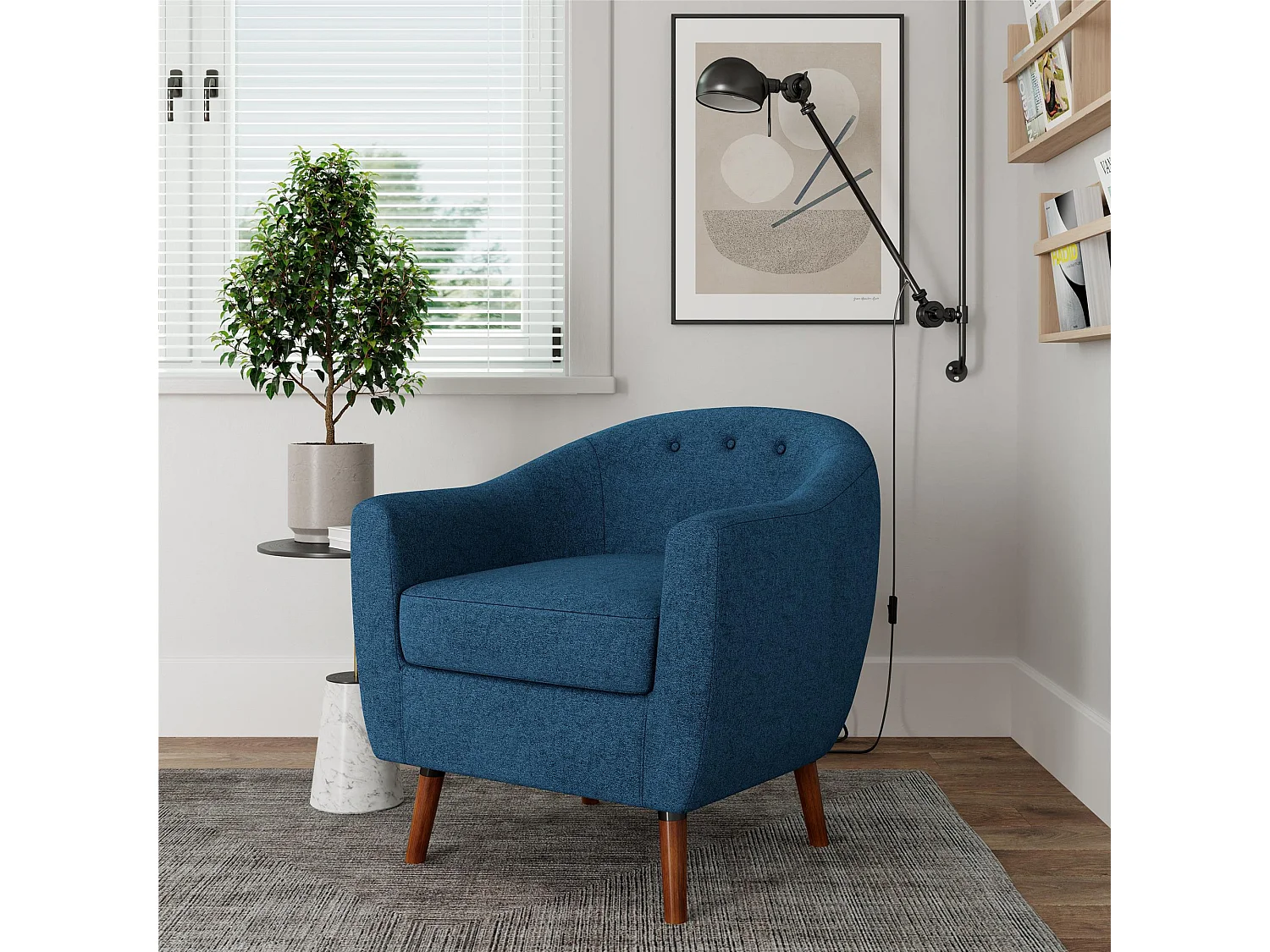 Akzentstuhl aus Leinen, blau