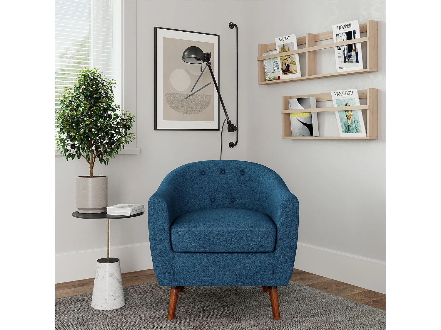 Akzentstuhl aus Leinen, blau