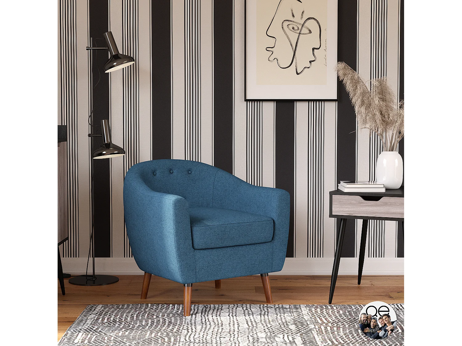 Akzentstuhl aus Leinen, blau