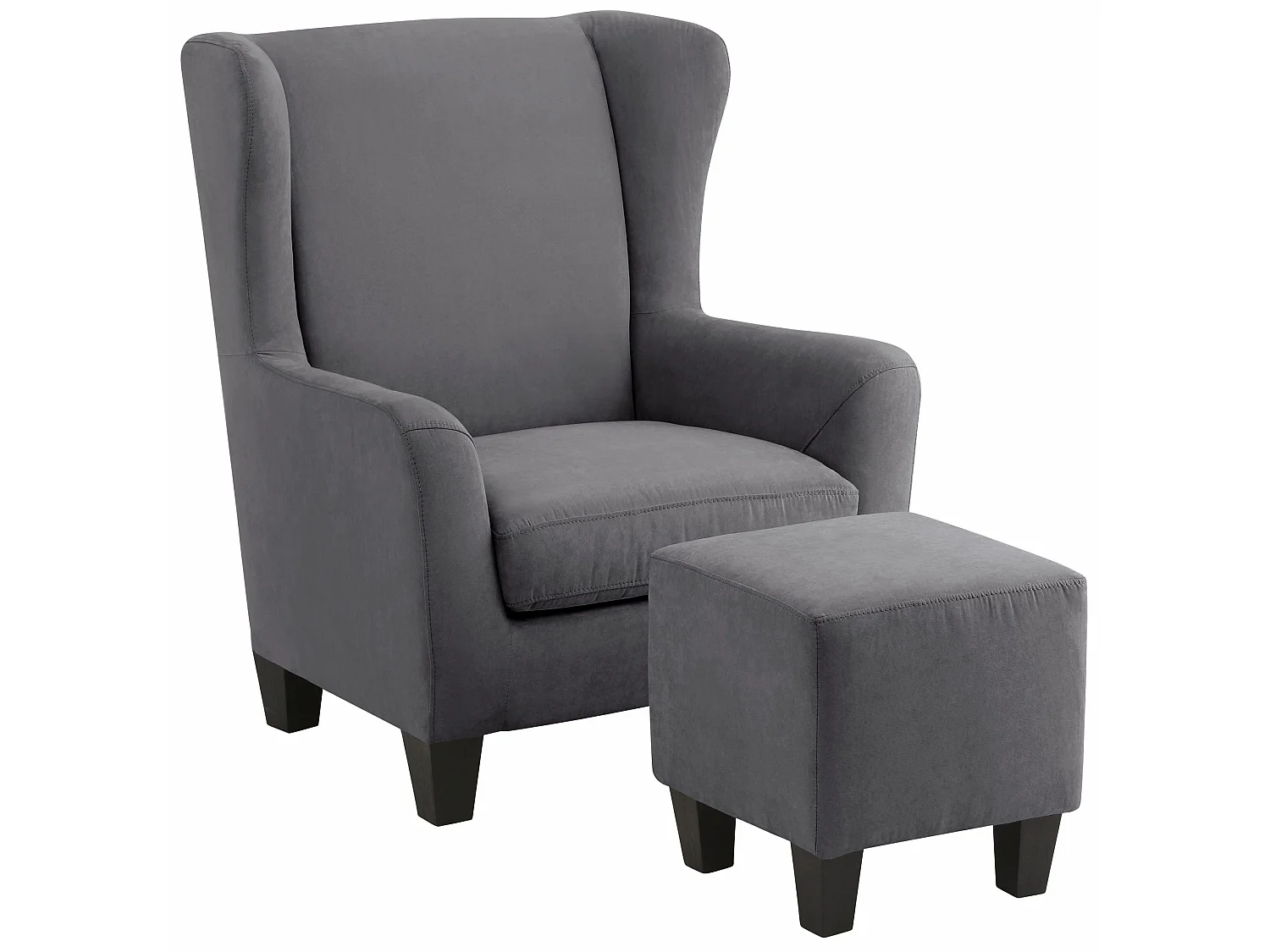 Zhili | Chaise d'appoint rembourrée avec tabouret en microfibre anthracite