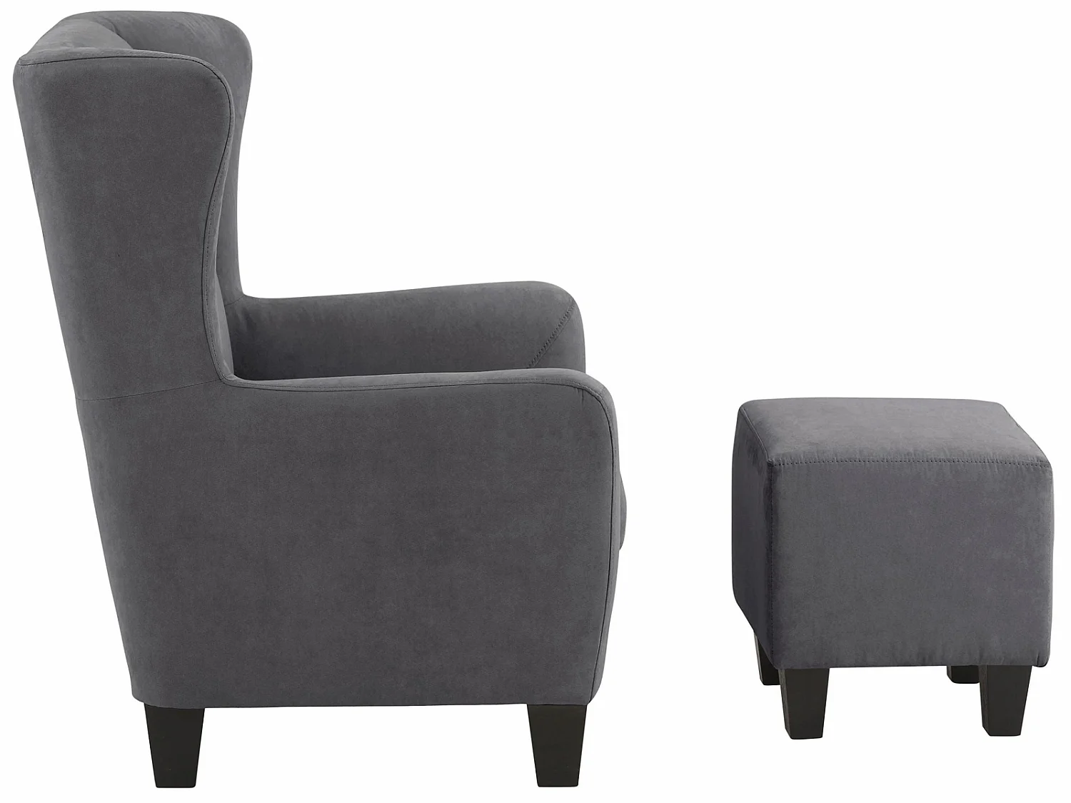 Zhili | Chaise d'appoint rembourrée avec tabouret en microfibre anthracite