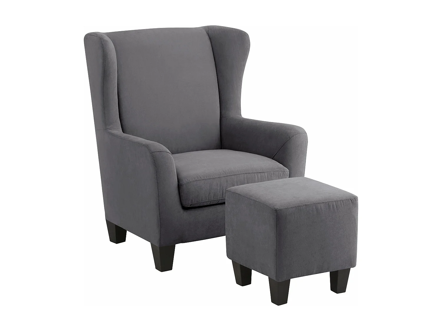 Zhili | Chaise d'appoint rembourrée avec tabouret en microfibre anthracite