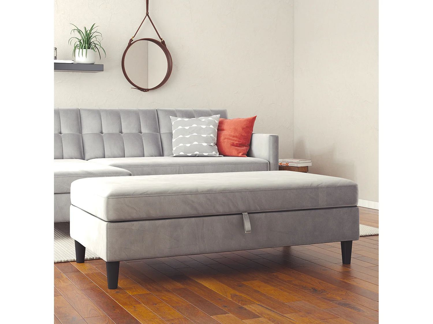 Hartford | Pouf en velours gris