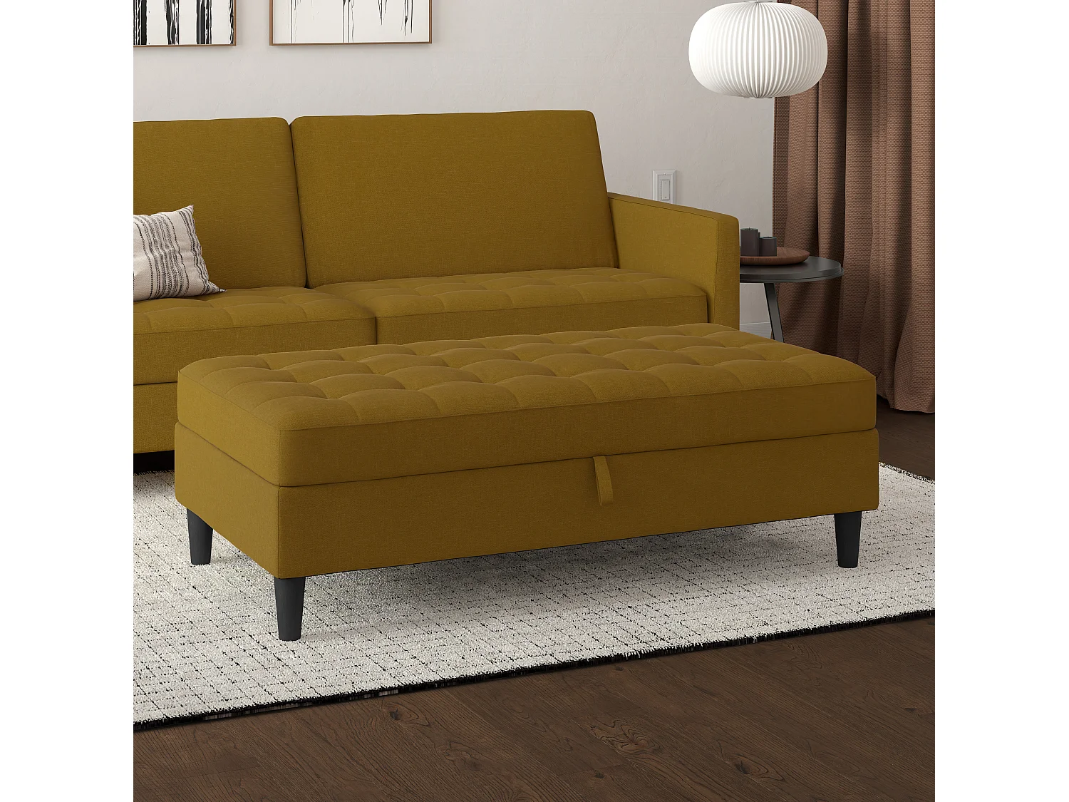 Pouf con contenitore in lino curry