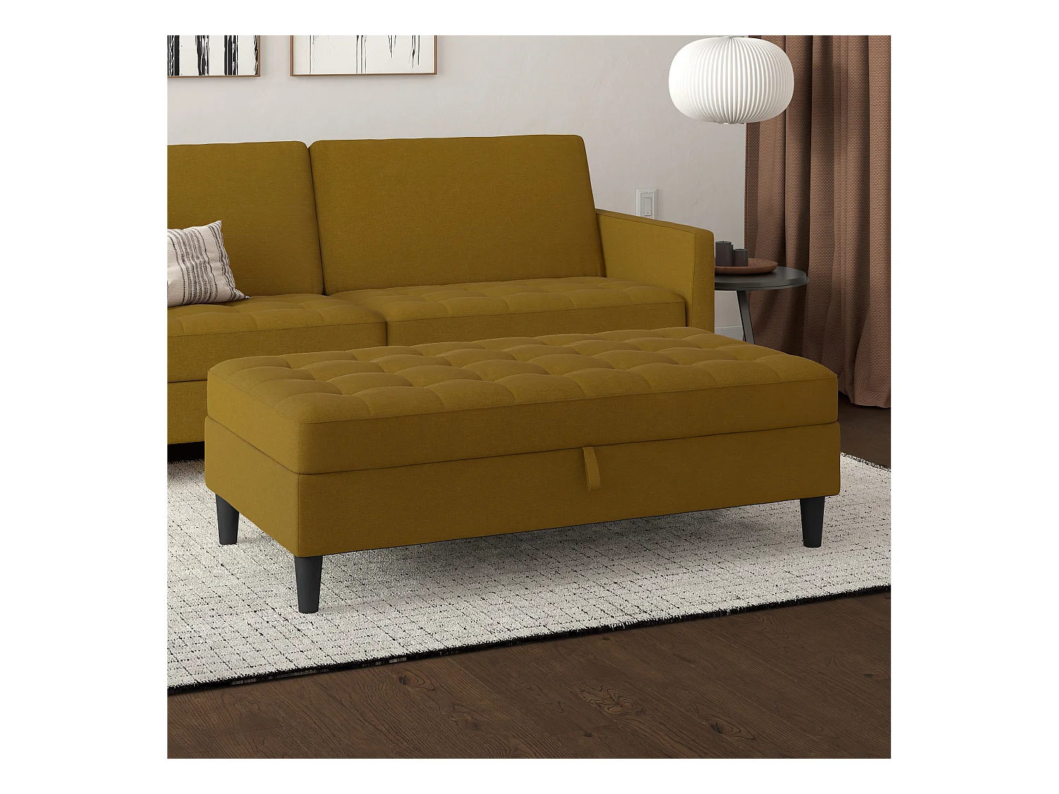 Presley-Linnen Curry voetenbank met opbergruimte