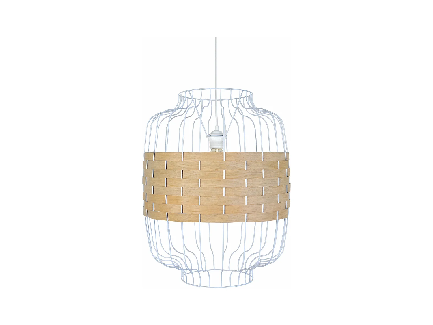 Suspension métal blanc bois hêtre 110 cm.