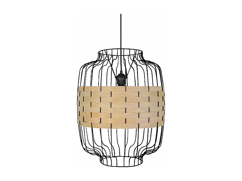 Suspension métal noir bois hêtre 110 cm.