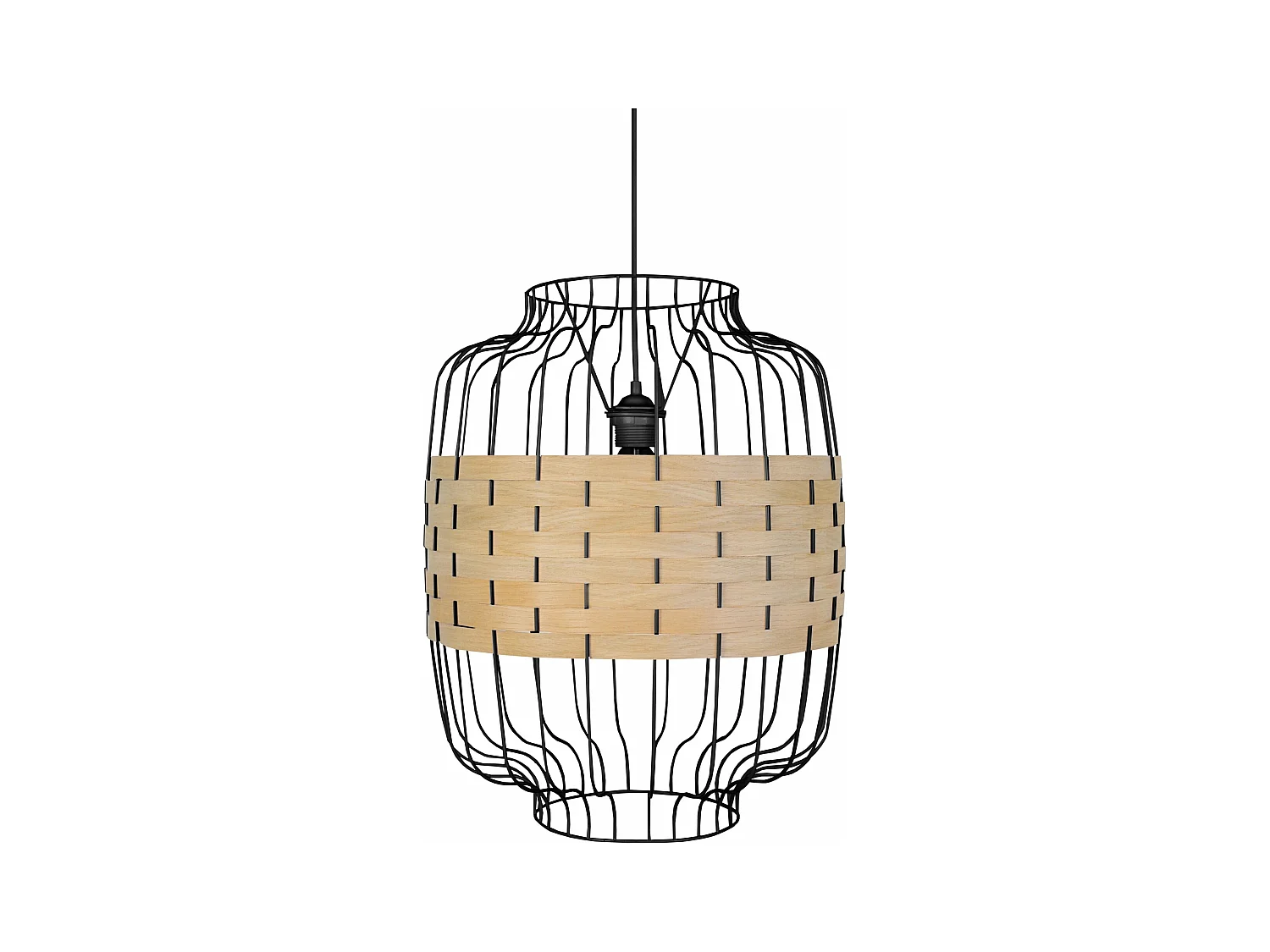 Suspension métal noir bois hêtre 110 cm.