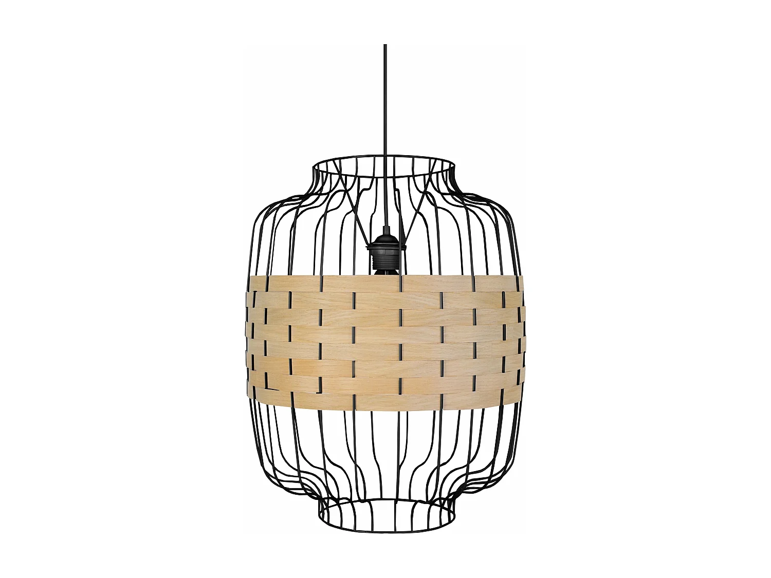 Suspension métal noir bois hêtre 110 cm.