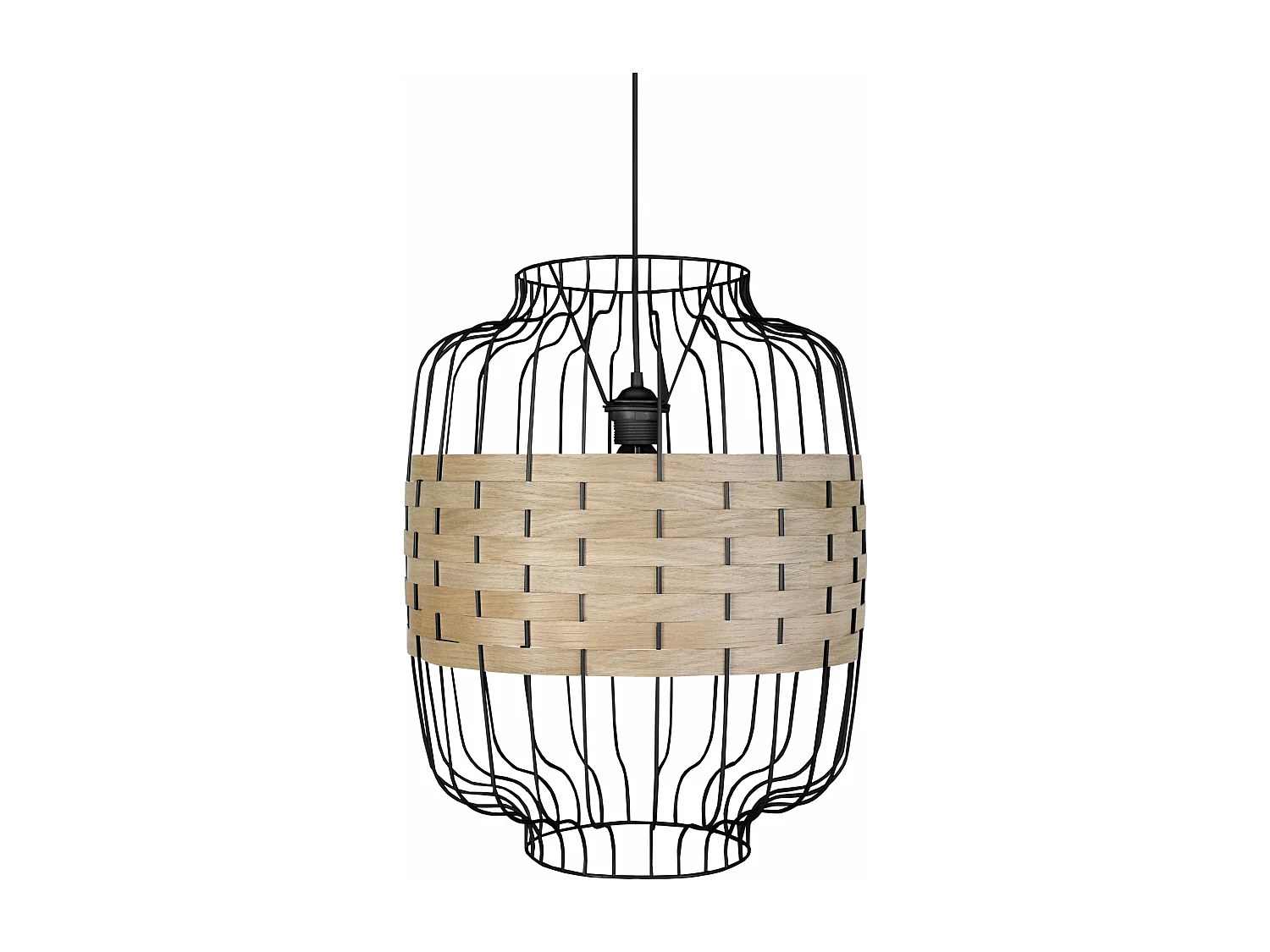 Suspensão TOSEL  TRESSÉ RANGOON B metal e madeira cilindro madeira bege D25 x  H80  cm