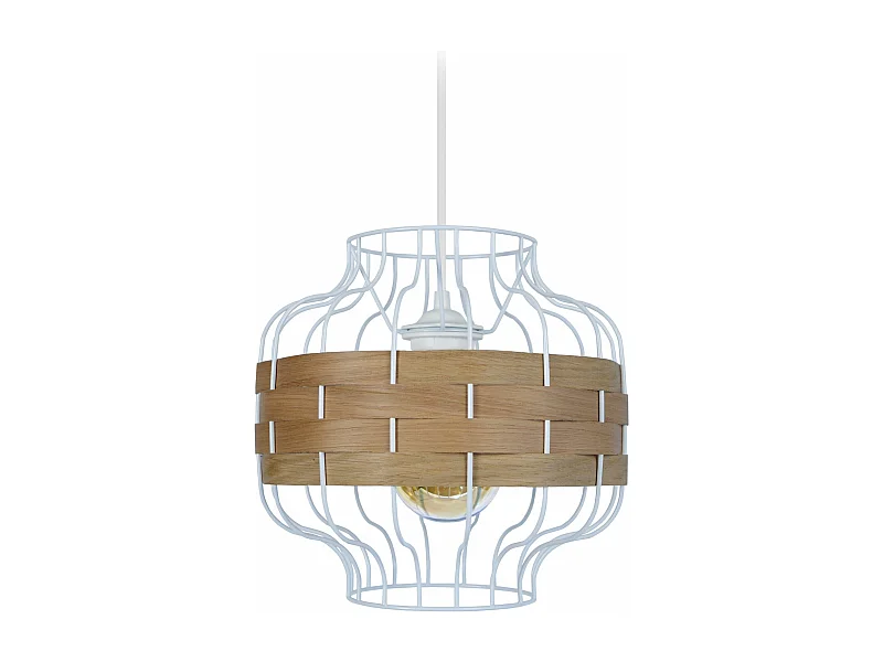 Suspension métal blanc bois chêne 85 cm.