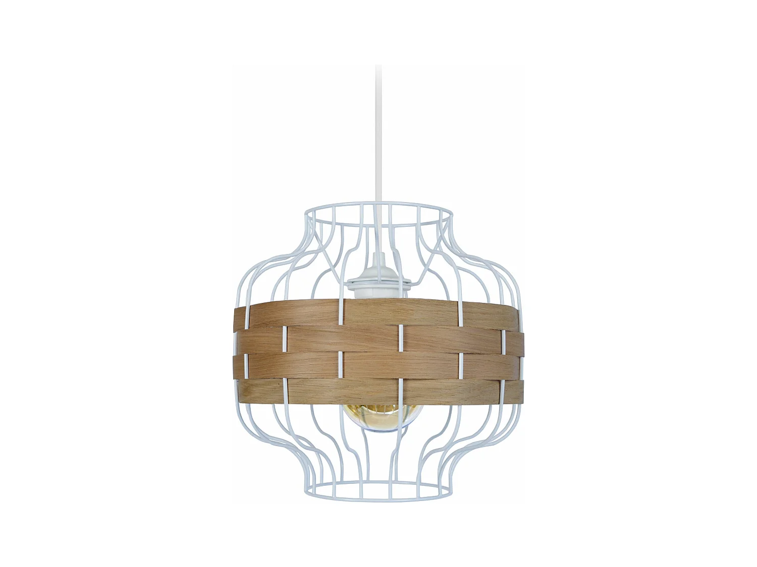 Suspension métal blanc bois chêne 85 cm.