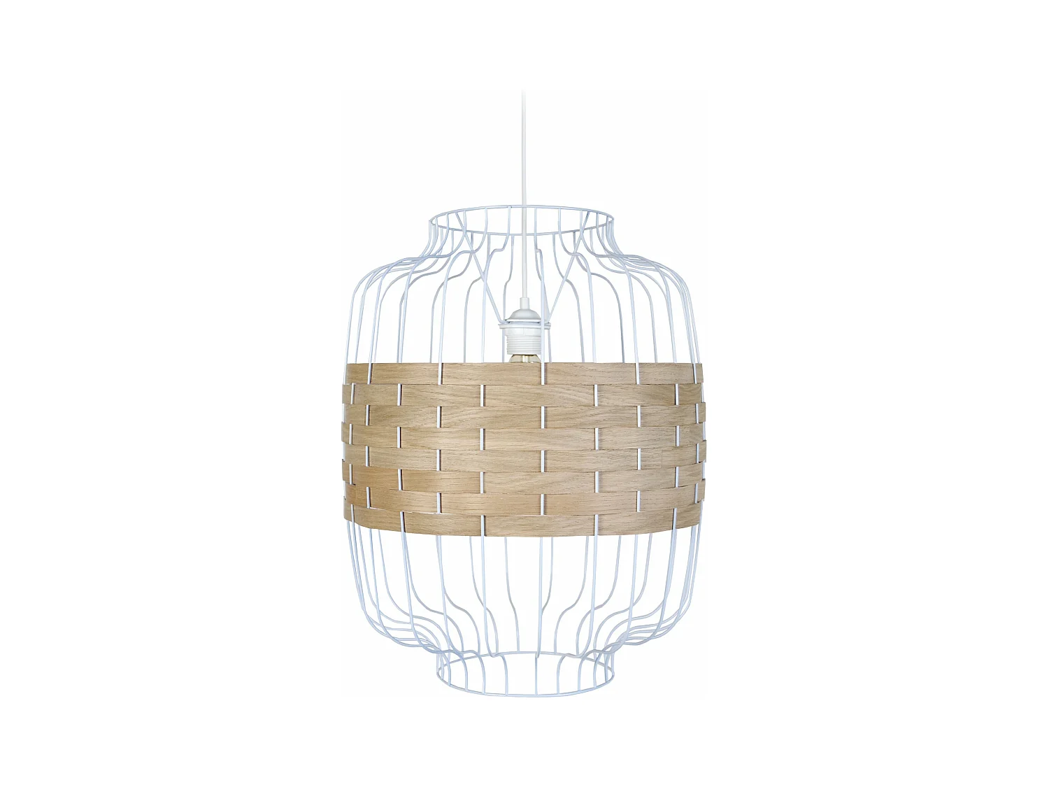 Suspension métal blanc bois chêne 110 cm.