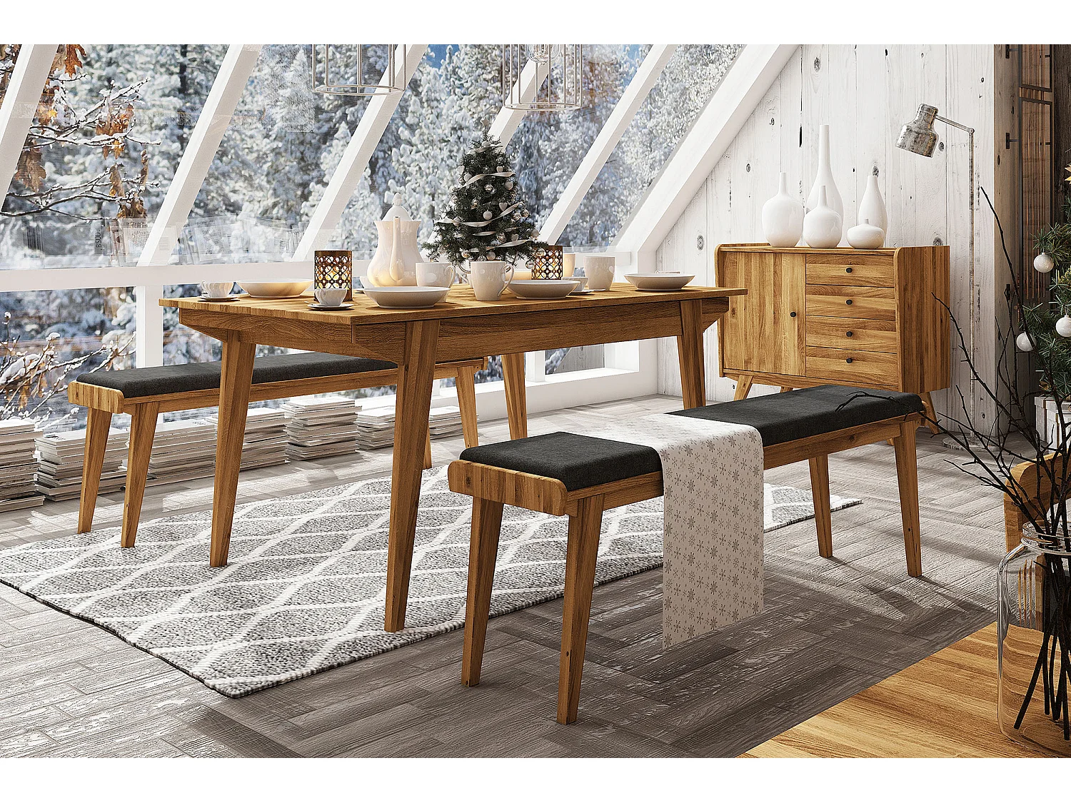 RETRO - Tisch mit Ausziehfunktion aus Wildeiche, naturgeölt 100x160