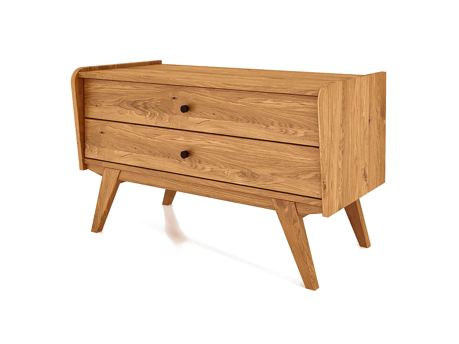 RETRO - Niedrige Kommode 100% aus massivem Holz aus Wideiche, naturgeölt