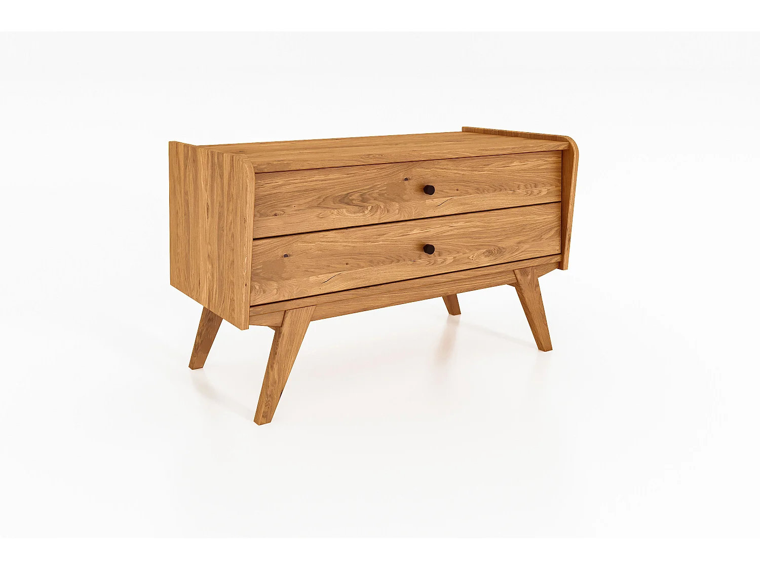 RETRO - Niedrige Kommode 100% aus massivem Holz aus Wideiche, naturgeölt