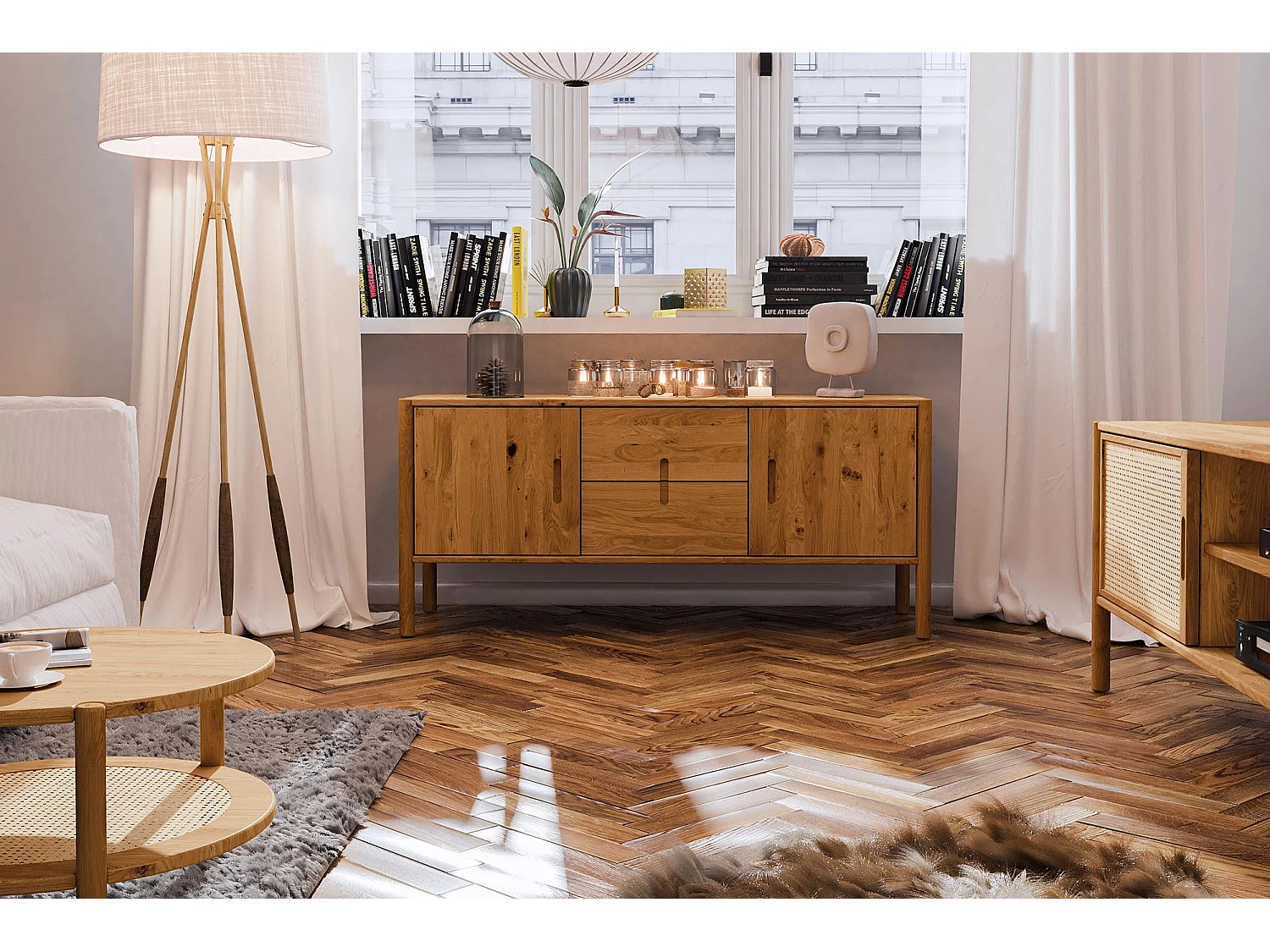 POLA - Kommode 100% aus massivem Holz aus Wildeiche, naturgeölt