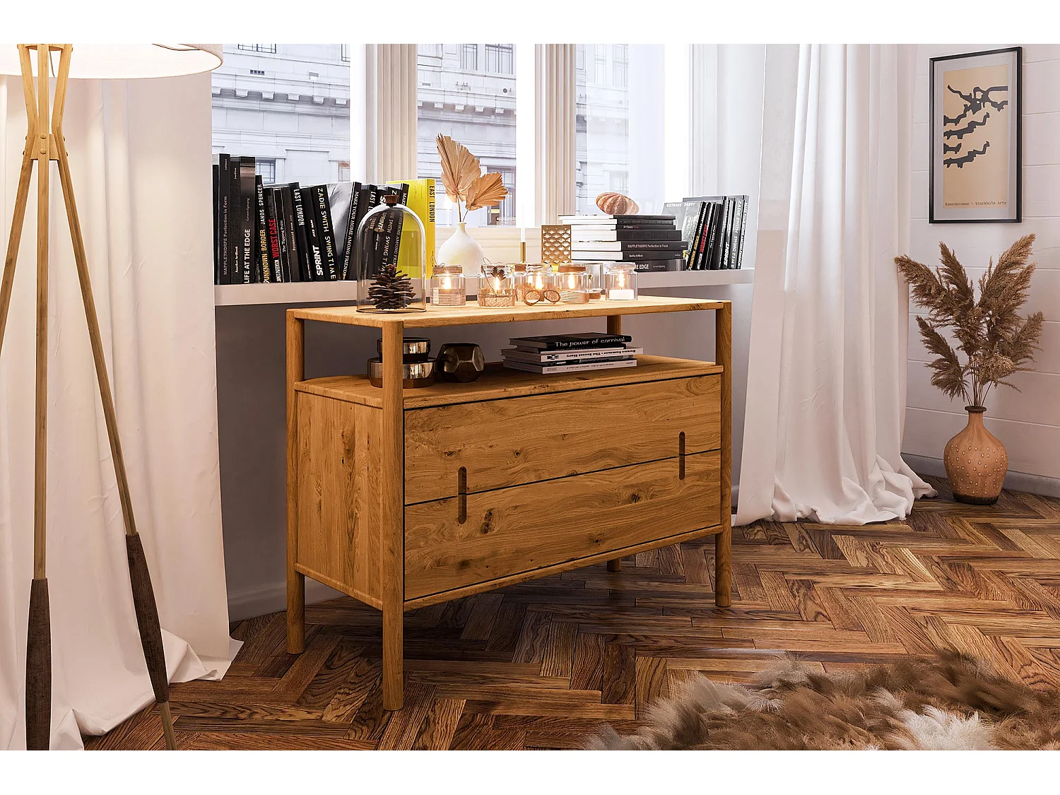 POLA - Kommode 100% aus massivem Holz aus Wildeiche, naturgeölt