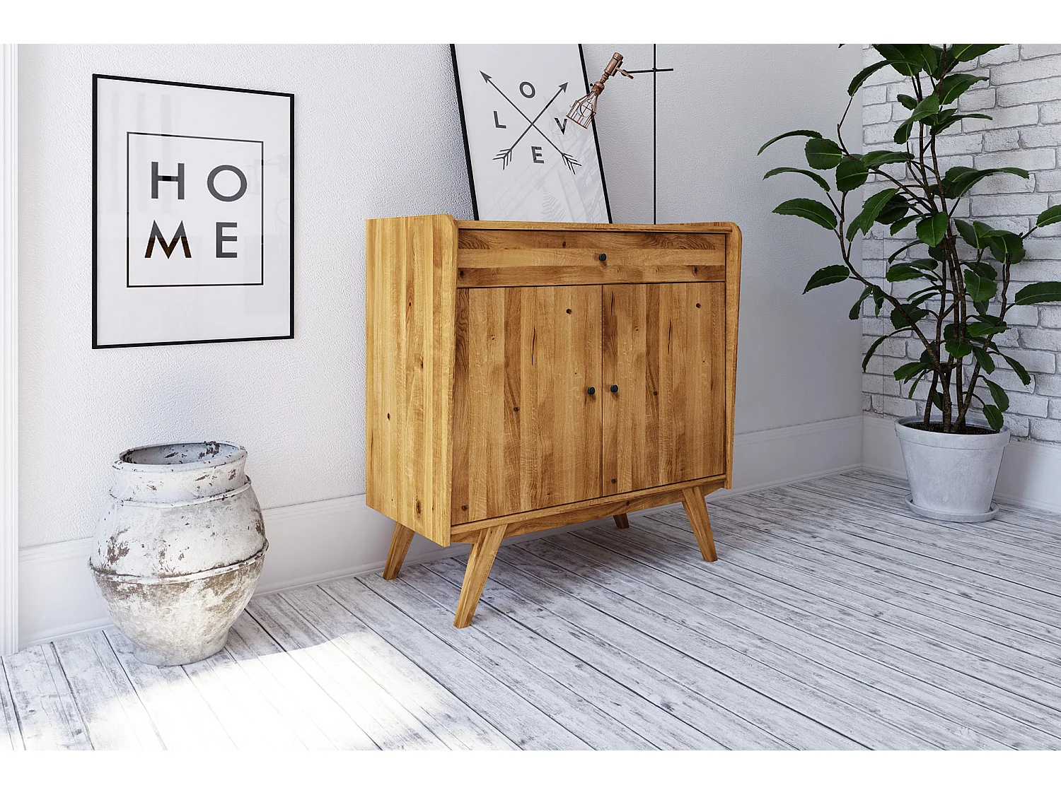 RETRO - Kommode 100% aus massivem Holz aus Wildeiche, naturgeölt