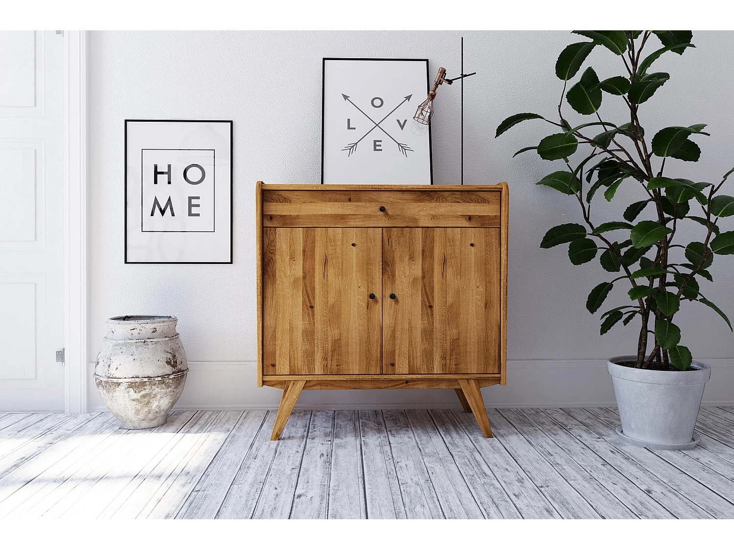 RETRO - Kommode 100% aus massivem Holz aus Wildeiche, naturgeölt