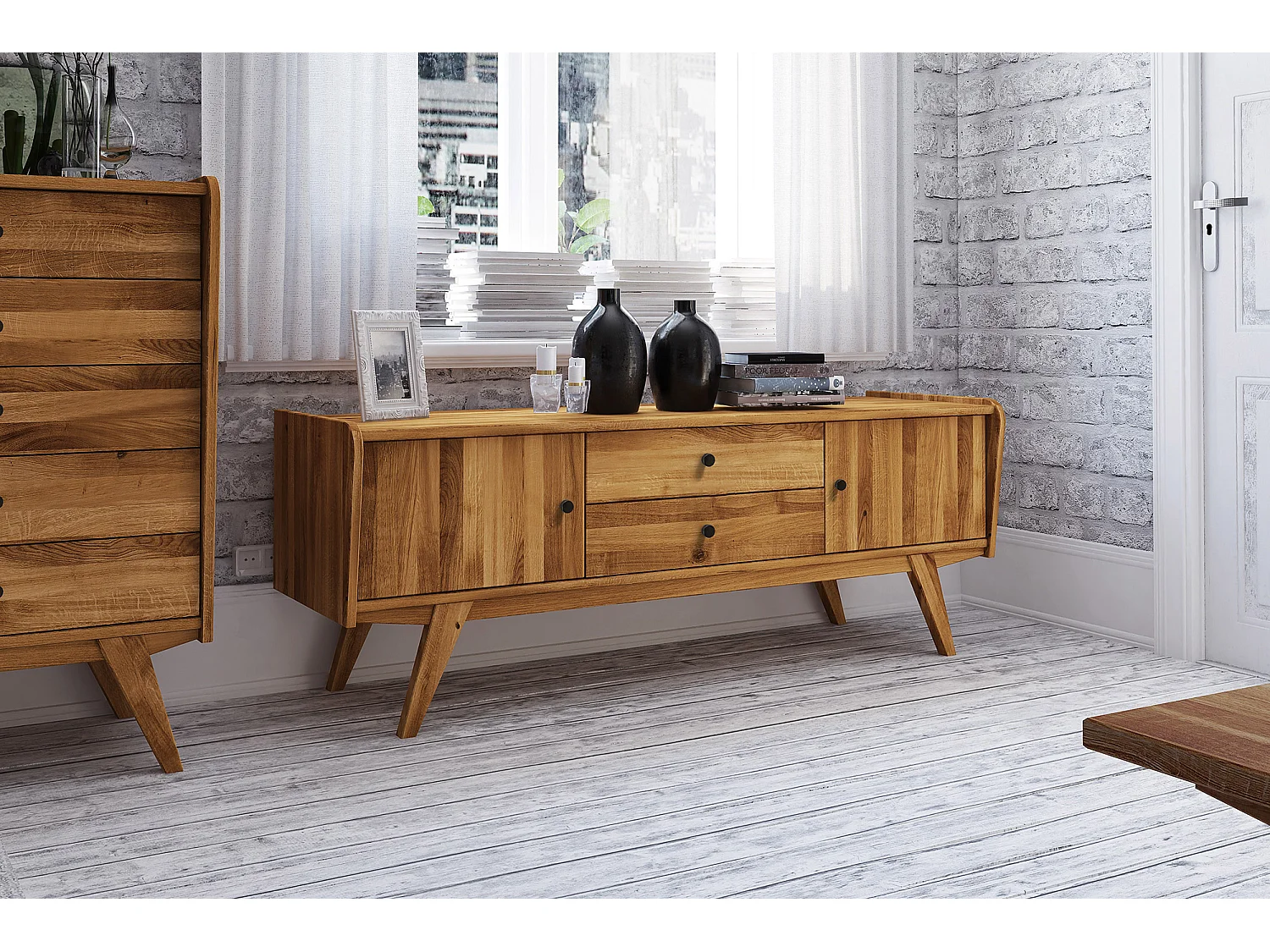 RETRO - Kommode 100% aus massivem Holz aus Wildeiche, naturgeölt