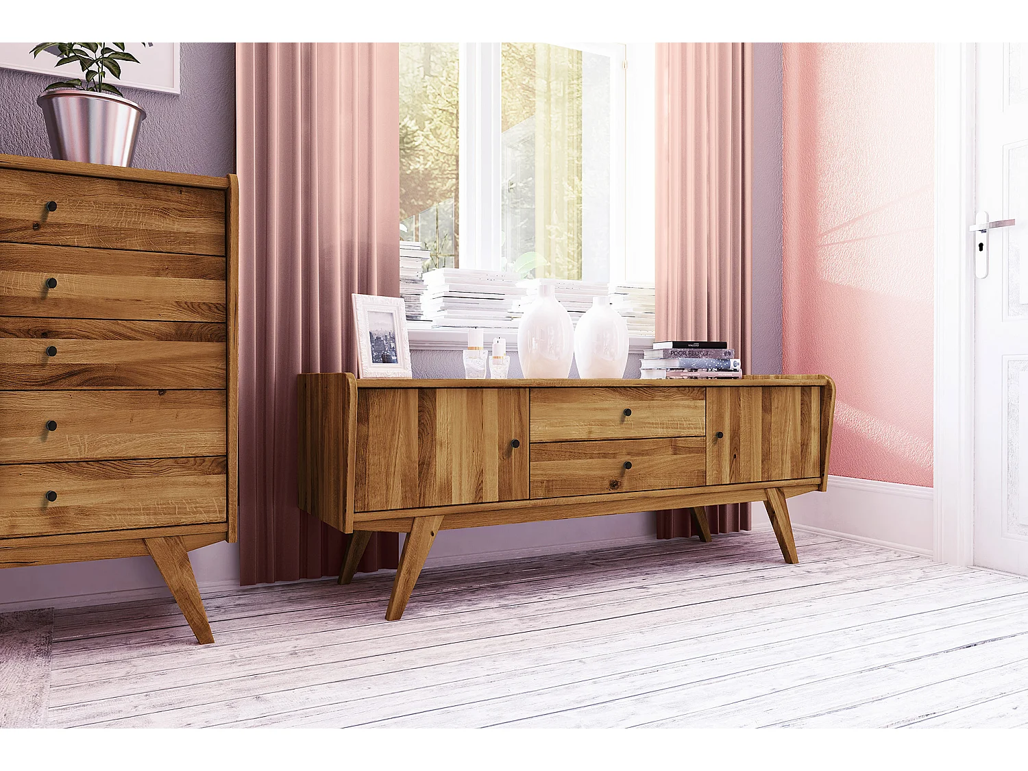 RETRO - Kommode 100% aus massivem Holz aus Wildeiche, naturgeölt