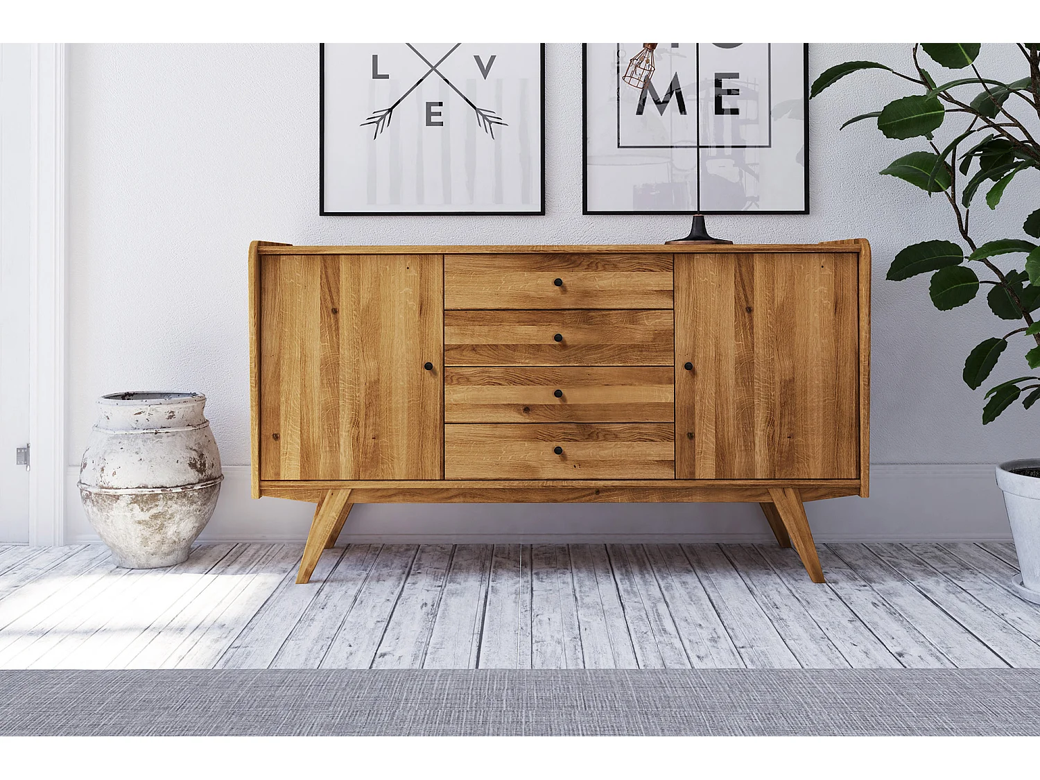 RETRO - Kommode 100% aus massivem Holz aus Wildeiche, naturgeölt