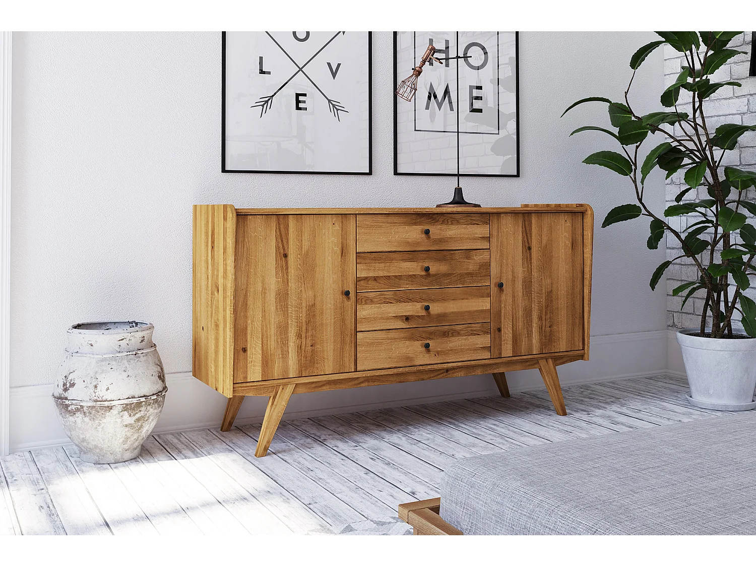 RETRO - Kommode 100% aus massivem Holz aus Wildeiche, naturgeölt