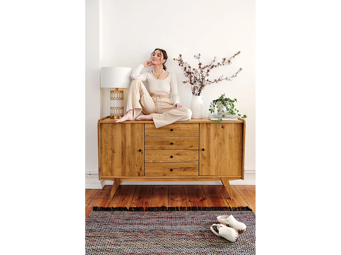 RETRO - Kommode 100% aus massivem Holz aus Wildeiche, naturgeölt