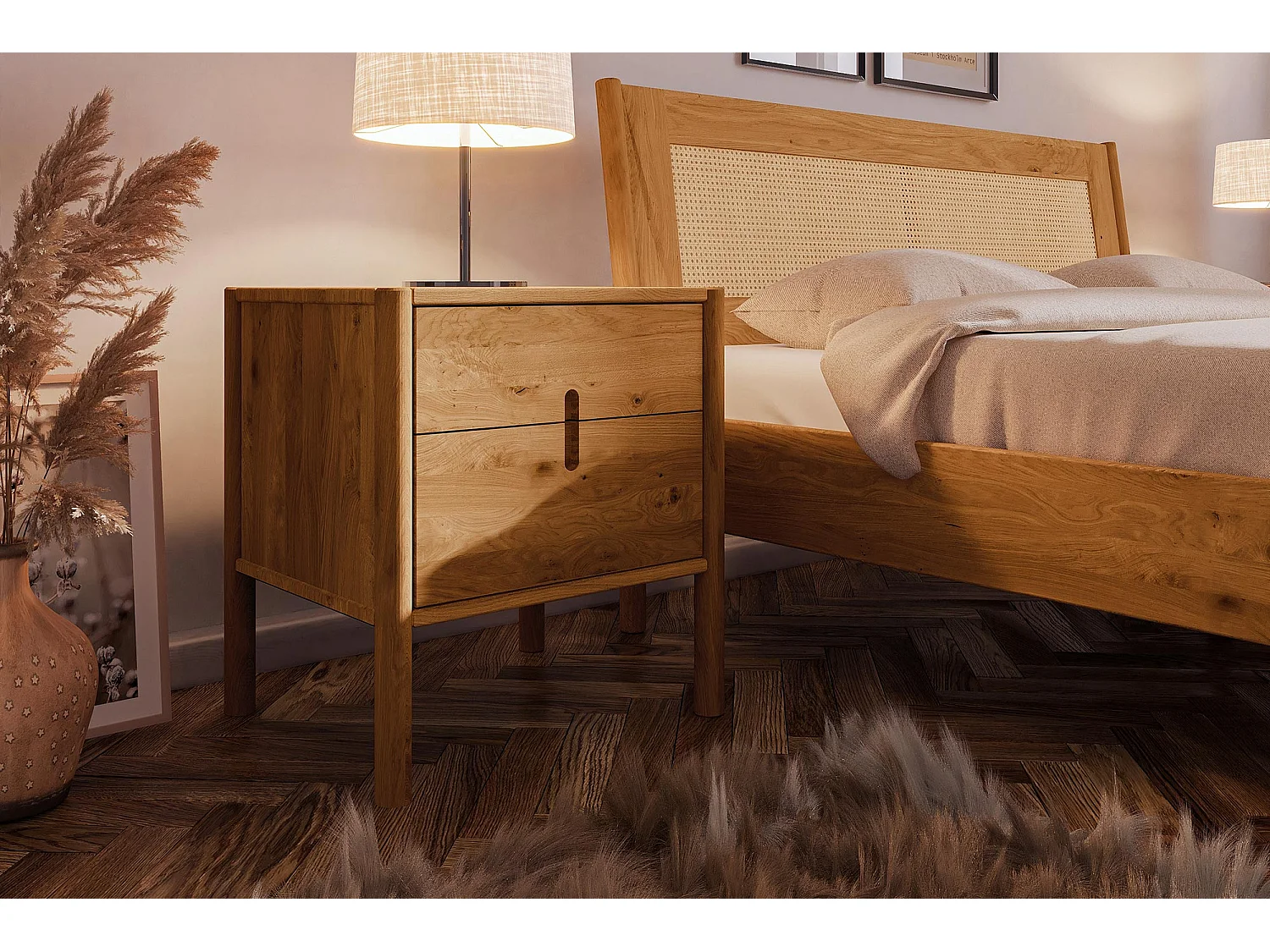 POLA - Nachttisch mit Schubladen aus Wildeiche, naturgeölt