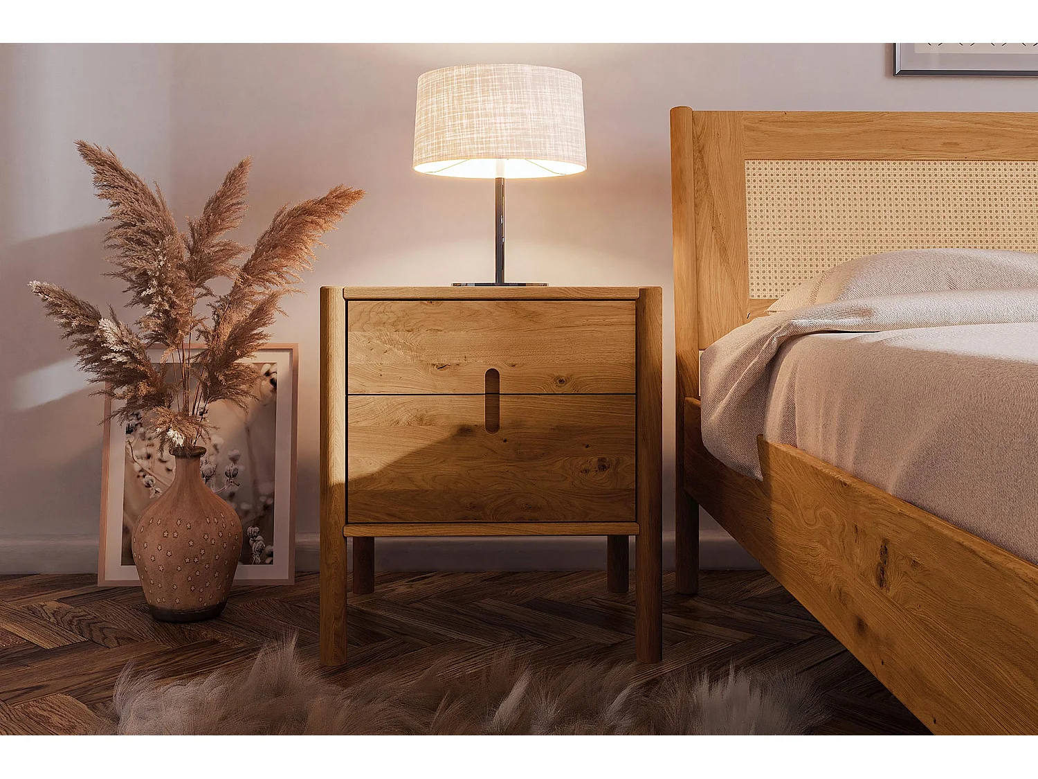 POLA - Nachttisch mit Schubladen aus Wildeiche, naturgeölt