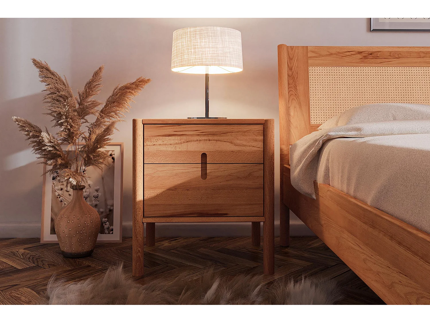 POLA - Nachttisch mit Schubladen aus Wildeiche, naturgeölt