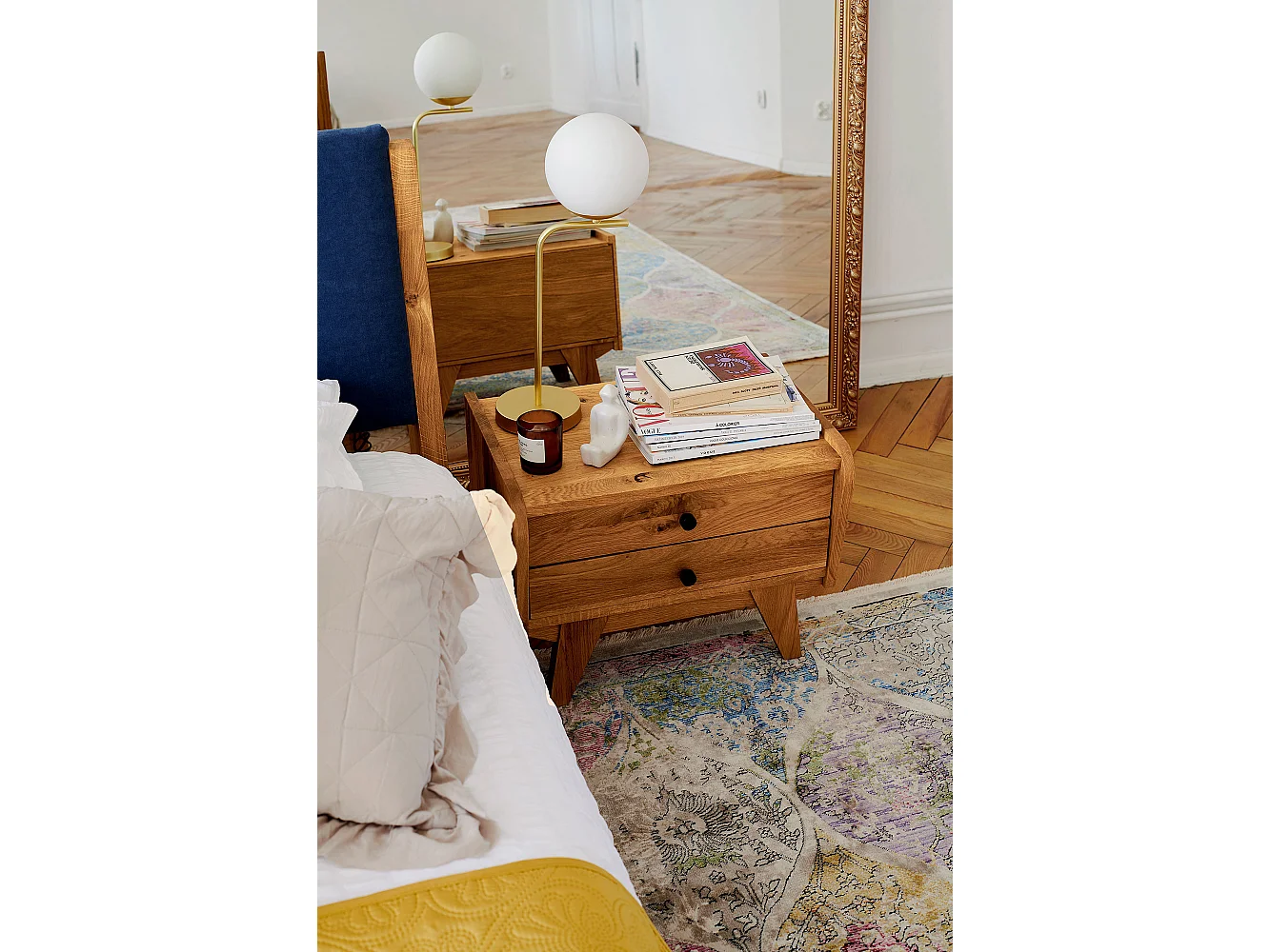 RETRO - Nachttisch mit Schubladen aus Wildeiche, naturgeölt