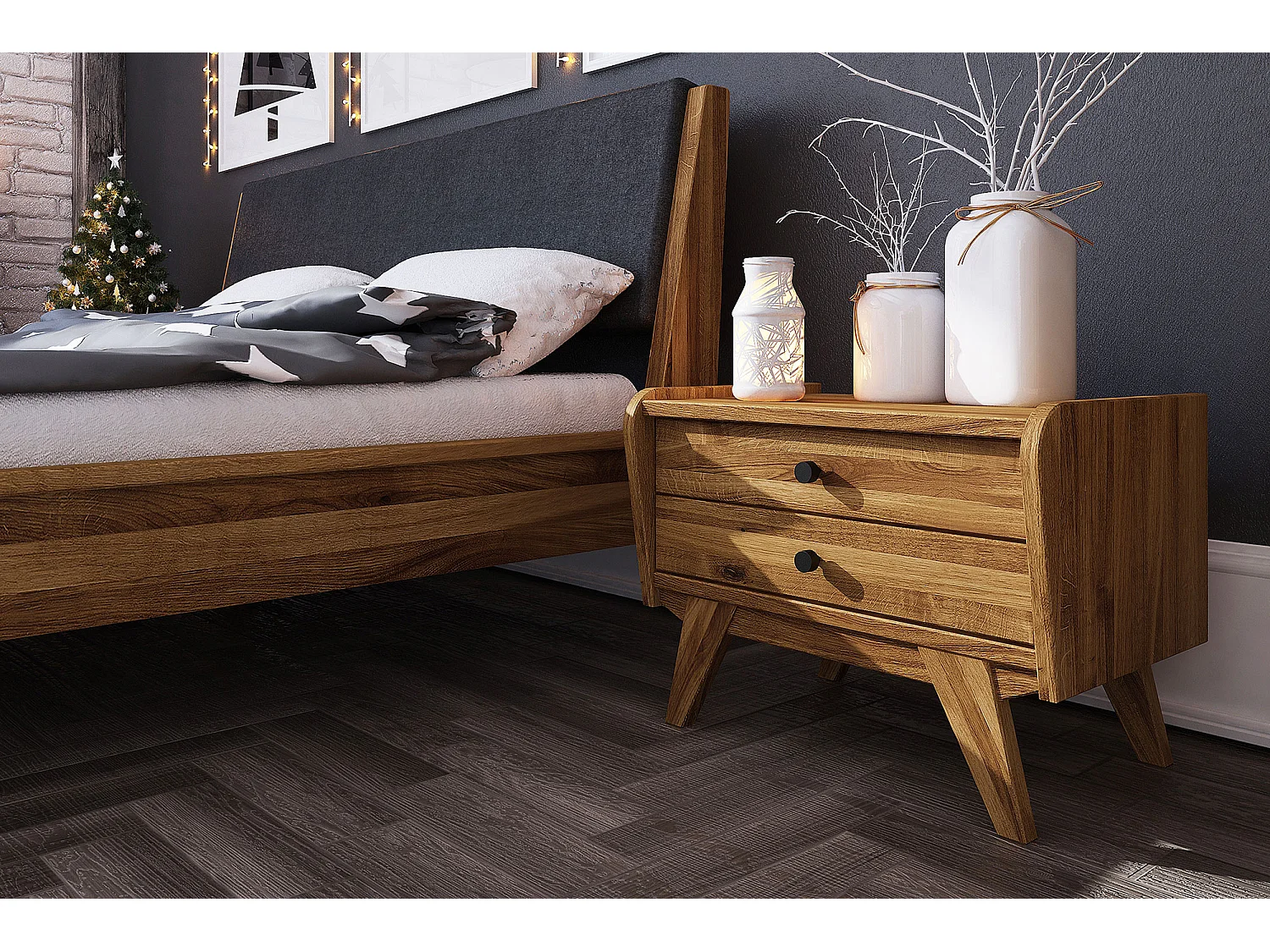 RETRO - Nachttisch mit Schubladen aus Wildeiche, naturgeölt