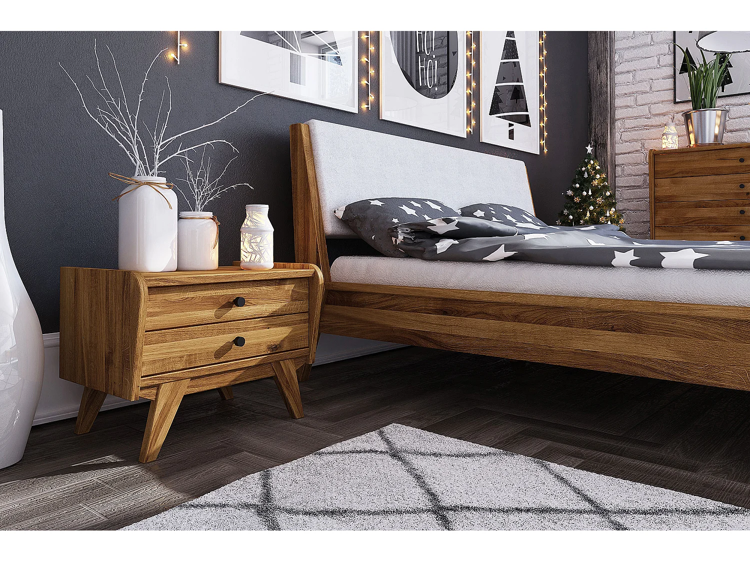 RETRO - Nachttisch mit Schubladen aus Wildeiche, naturgeölt