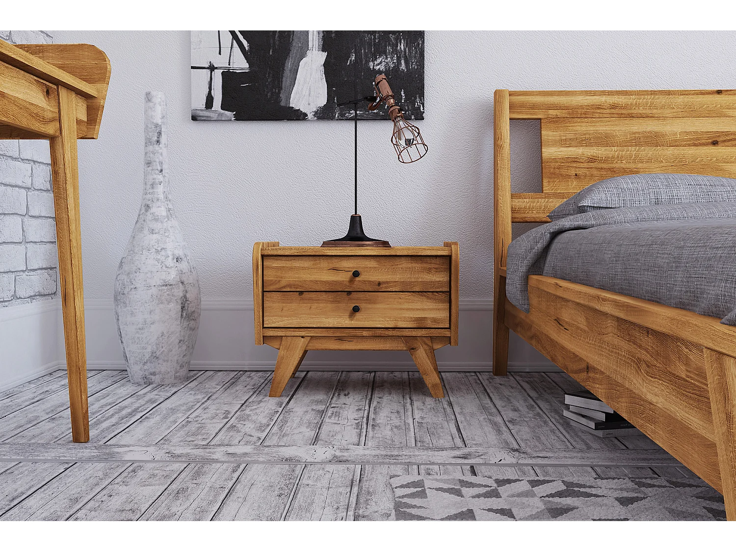 RETRO - Nachttisch mit Schubladen aus Wildeiche, naturgeölt