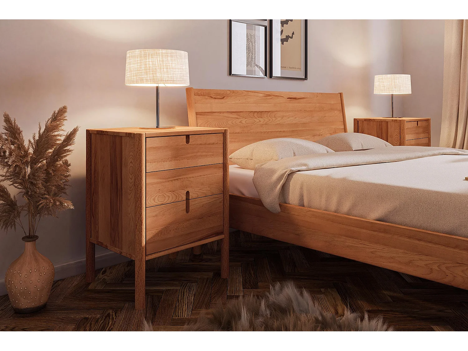 POLA - Nachttisch mit Schubladen aus Kernbuche, naturgeölt